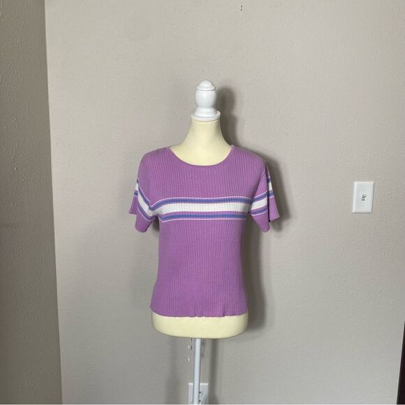 Great Northwest Clothing Company Y2K Ribbed Purple Striped Sweater Tee Size M - Picture 7 of 15